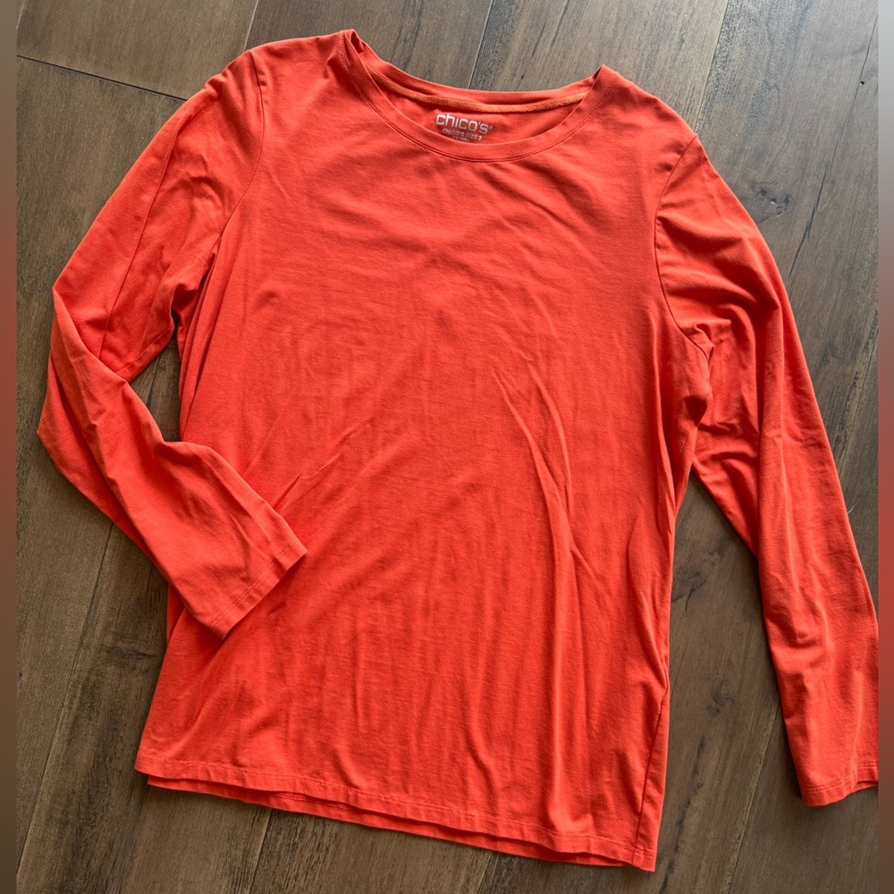 Chico's Long Sleeve Crewneck Tee in Orange